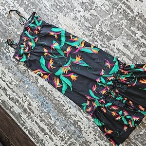Hilo Hattie's Hawaii vintage floral peplum detail tie sleeve maxi dress
